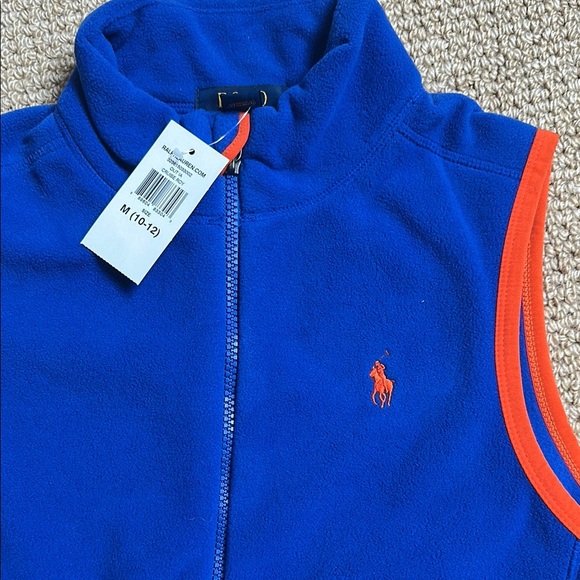 Polo Ralph Lauren Blue Fleece Vest Boys M (10–12) | Orange Trim Zip Front- NWT - Picture 2 of 2